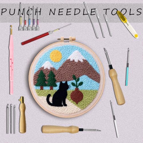 HYINUS DIY Punch Needle Kit for Beginners, All-in-One Embroidery Starter Set for Adults & Teens with Pre-Stamped Fabric, Soft Yarn & Adjustable 7.87IN Hoop for Wall Art & Home Decor Craft (Black Cat) - Image 5