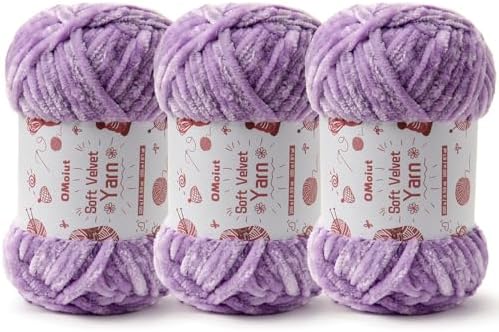 3x100g Fluffy Velvet Chenille Yarn for Crocheting and Knitting, 3x87.4yd Baby Yarn for Crocheting Soft, Crochet Chunky Yarns Amigurumi Yarns (Light Purple) by OMoiut