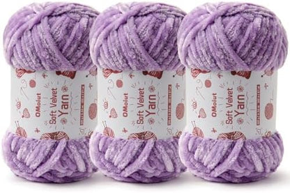 3x100g Fluffy Velvet Chenille Yarn for Crocheting and Knitting, 3x87.4yd Baby Yarn for Crocheting Soft, Crochet Chunky Yarns Amigurumi Yarns (Light Purple) by OMoiut