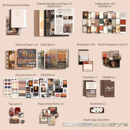 Scrapbooking Supplies Kit, Aesthetic Daily Life Travel Scrapbook Kit for Bullet Junk Journal, Stationery, A6 Grid Notebook, Flower DIY Journaling Supplies, Birthday Craft Gift Teen Girl Women - Image 2