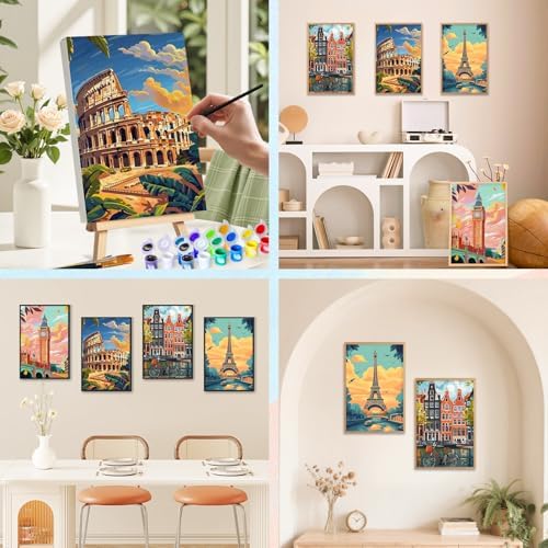 Camocin 4 Pack Framed Paint by Numbers Kit for Adults with Wooden Easel - Image 6