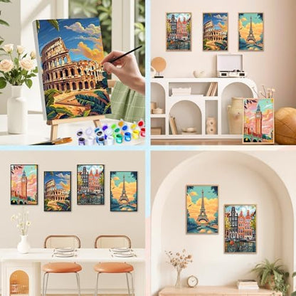 Camocin 4 Pack Framed Paint by Numbers Kit for Adults with Wooden Easel - Image 6