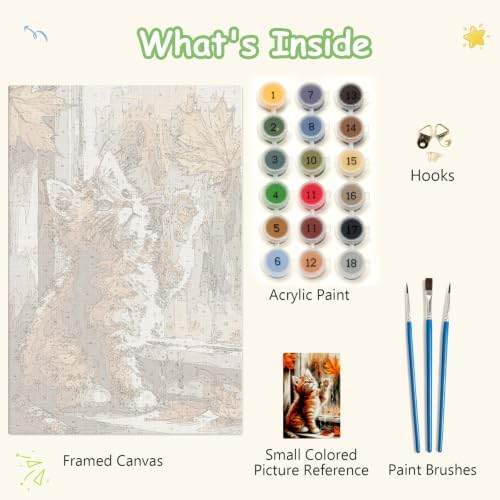 Spandrel Framed Paint by Numbers Cat Kit for Adult, Autumn Adult Paint by Number Kits on Canvas, DIY Acrylic Oil Easy Halloween Painting by Numbers Fall for Home Wall Decor, 8x12in - Image 6