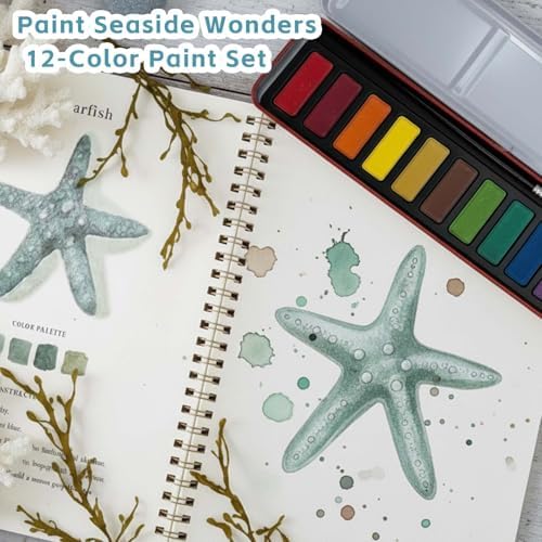 Watercolor Workbooks, Beginner Watercolor Painting Kit – 12 Colors Paint Set with Brush – Perfect for Gifting to Spark Creativity & Joy for Teens & Adults（Seaside） - Image 4