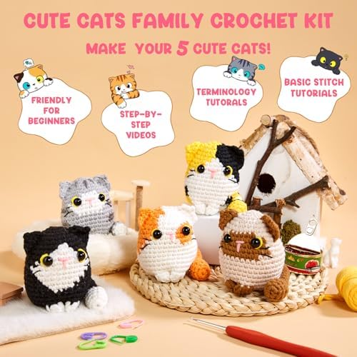 MAGIMUSE Crochet Kit for Beginners, 5 Cat Crochet Amigurumi Craft Kit - Image 4