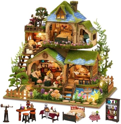 DIY Miniature House Kit with LED Lights, Forest Adventure Wooden Mini House Building Kit for Adults & Teens, Creative Crafts for Women, Friends & Hobbyists by LogicTwist