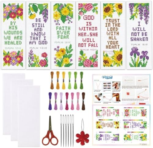 ORIGACH 6 Set Floral & Inspirational Verse Cross Stitch Bookmark Kit by ORIGACH