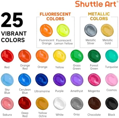 Shuttle Art Acrylic Paint, 25 Colors Acrylic Paint Set, 2oz/60ml Bottles, Rich Pigments Paint for Artists, Beginners and Kids on Canvas Rocks Wood Ceramic Fabric - Image 3