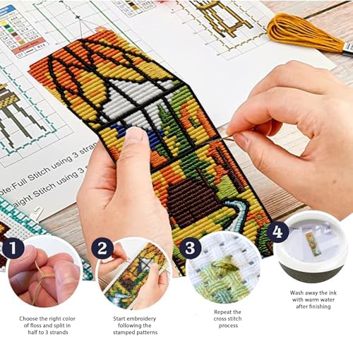 ACRNIGHEET 6PCS Cross Stitch Kits Stamped Cross Stitch Bookmark Kit for Beginner Adults Window View DIY Embroidery Bookmark Kit Needlepoint Kits with Instructions Book Lovers Craft Gift 8.5''x3'' 11CT - Image 4