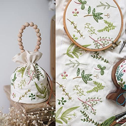Smart-Feather Embroidery Drawstring Bag Kits with Patterns, Needlepoint Sewing Handbag Kit for Beginners, Embroidery Start Kit with Hoop - Image 5