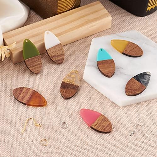 Cheriswelry Resin Wood Drop Earring Making Kit 16Pcs 38mm Teardrop Resin Walnut Wood Pendants with 60Pcs Earring Hooks 60Pcs 7x0.8mm Jump Rings for Women DIY Dangle Earring - Image 6