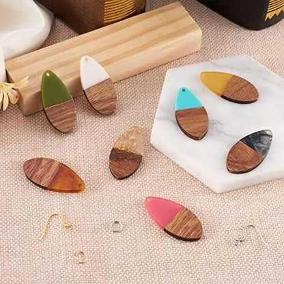 Cheriswelry Resin Wood Drop Earring Making Kit 16Pcs 38mm Teardrop Resin Walnut Wood Pendants with 60Pcs Earring Hooks 60Pcs 7x0.8mm Jump Rings for Women DIY Dangle Earring - Image 6