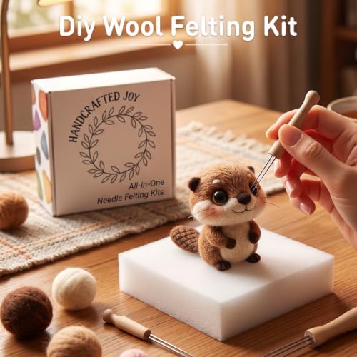DIY Needle Felting Kit Cute Beaver – Needle Felting Starter Kit with Fiber Roving, Needles, Felting Pad & Instructions | Felted Animal Kit for Beginners Adults | DIY Craft Gift Home Decoration - Image 6