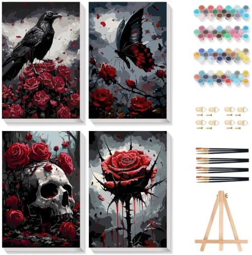 Gemozaic 4 Pack Gothic Paint by Numbers Kit for Adults with Frame & Easel by Gemozaic