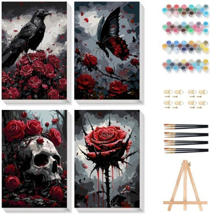 Gemozaic 4 Pack Gothic Paint by Numbers Kit for Adults with Frame & Easel by Gemozaic