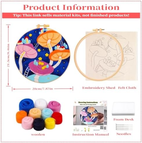 Hilsayum Mushroom Pattern Needle Felt Painting Kit,Felt Kits for Adults,Needle Felting Kits, Wool Felt Painting Wool Felting Picture Kit Beginner (Mushroom D) - Image 2