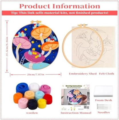 Hilsayum Mushroom Pattern Needle Felt Painting Kit,Felt Kits for Adults,Needle Felting Kits, Wool Felt Painting Wool Felting Picture Kit Beginner (Mushroom D) - Image 2