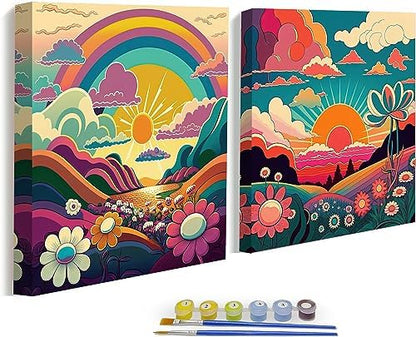 KYOQFVN 2 Framed DIY Paint by Numbers for Adults Beginner, Paint by Number for Adults Framed Canvas, Painting by Numbers for Adults, 2 8x8, Paint by Number for Adults, Crafts for Adults (with Frame) by KYOQFVN