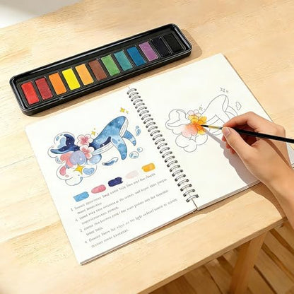 Beginner Watercolor Painting Kit with Seaside Watercolor Workbook, 12 Colors Watercolor Paint Set, Paint Brushes Included, Easy Art Set for Beginners - Image 5