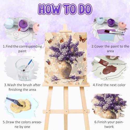 RICUVED Flowers Paint by Numbers for Adults, Vase Paint by Numbers Kit for Adults Beginners, Butterfly DIY Acrylic Oil Painting on Canvas Easy for Gift Home Wall Decor 16x20 Inch - Image 5