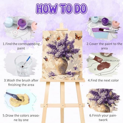 RICUVED Flowers Paint by Numbers for Adults, Vase Paint by Numbers Kit for Adults Beginners, Butterfly DIY Acrylic Oil Painting on Canvas Easy for Gift Home Wall Decor 16x20 Inch - Image 5