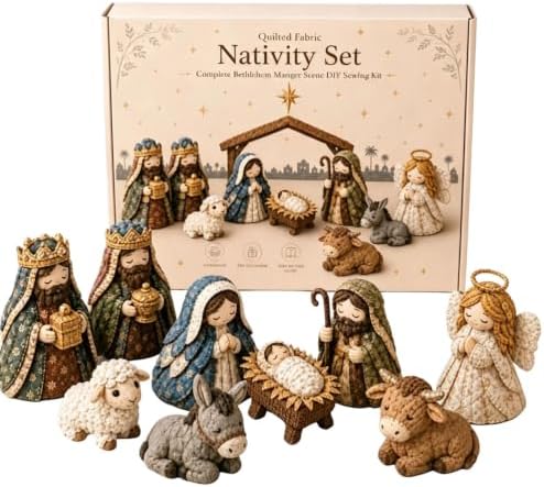 DIY Quilted Fabric Nativity Set Sewing Kit, Detailed Hand-Stitch Holy Family Manger Craft Set, Nativity Ornament Making Project for Home Display & Faith-Based Decor Creation for Adults，Type C by Unknown