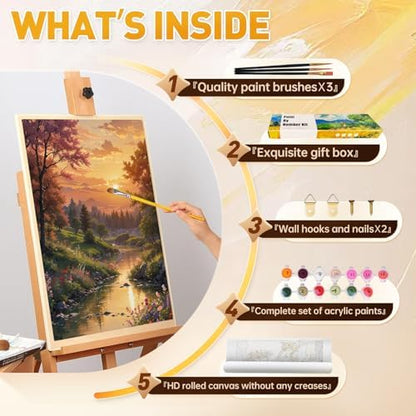 Qaisxoty Piant by Numbers Kit for Adults, Landscape Rolled Canvas Paint by Numbers for Beginners, DIY Acrylic Painting by Number Kit for Home Decor Gift - 12” x 16” - Image 7