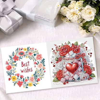 Christmas DIY Diamond Greeting Cards Set, 5D DIY Diamond Art Painting Christmas Style Greeting Card, DIY Christmas Card Making Kits for Family Friends Handmade Gift-#31-Valentine's Day Love Rose - Image 3