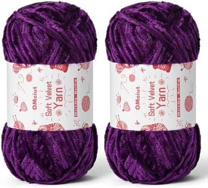 2x100g Fluffy Velvet Chenille Yarn for Crocheting and Knitting, 80m (87.5yd) Baby Yarn for Crocheting Soft, Crochet Chunky Yarns Amigurumi Yarns (2 Violets) by OMoiut