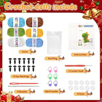 hisucbetter 6Pcs Beginner Crochet Starter Kit, Creative Birthday Gifts for Adults & Kids, Popular DIY Patterns, 40% Extra Yarn Crochet Animals Kits with Step-by-Step Video Tutorials - Image 3