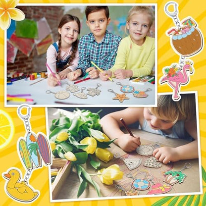 Trnayi 36 Pcs Summer Unfinished Wood Keychains Color Your Own DIY Craft - Image 5