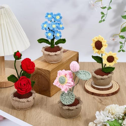 ACRNIGHEET Crochet Kit for Beginners 4 Pcs Flower Pot Crochet Kit Kinitting Kits for Beginners Adults Amigurumi Crafts Ornament with Step-by-Step Video Tutorials - Image 5