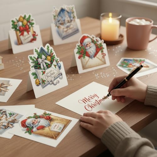 Diamond Art Painting Christmas Cards 6Pcs, DIY Gem Greeting Cards - Image 3