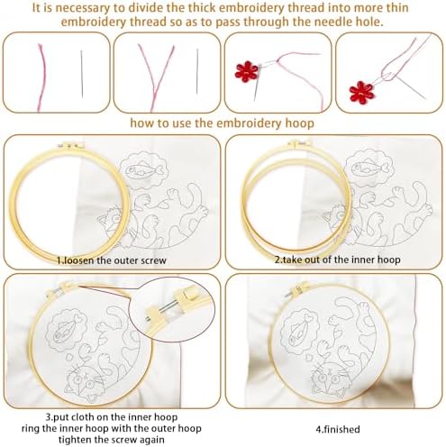 BEUNITONE 4PCS Fun and Funny Cat Embroidery Kit for Beginners, Cute Pre-Print Cat Pattern Hand Embroidery Kits with Hoop and Instruction, DIY Needlepoint Craft Kit for Gifts and Home Decor - Image 3