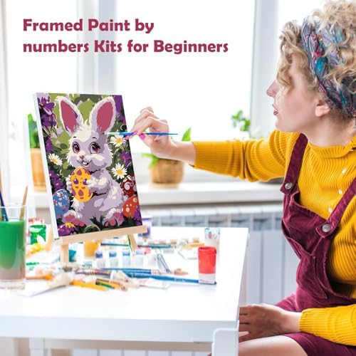 MOGTAA Easter Bunny Paint by Numbers Kit for Adults Beginners with Frame, Easter Eggs Adult Paint by Number Kits on Canvas with Easel, Easy DIY Flowers Oil Painting Kits for Home Decor, 8x12in - Image 4