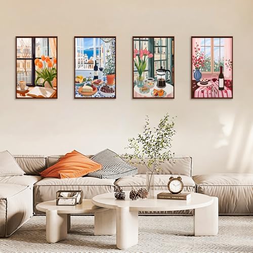 4 Pack Paint by Numbers Kit for Adults with Frame, Window Scenery & Flower - Image 4
