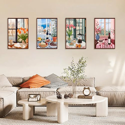 4 Pack Paint by Numbers Kit for Adults with Frame, Window Scenery & Flower - Image 4