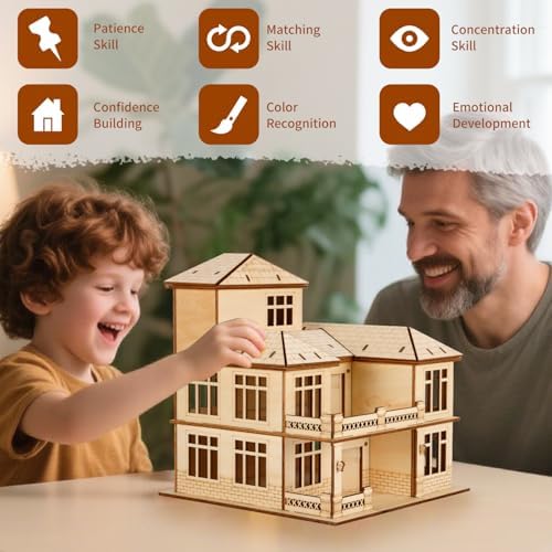 3D Wooden Puzzle for Adults, DIY Miniature Courtyard Villa House Building - Image 6