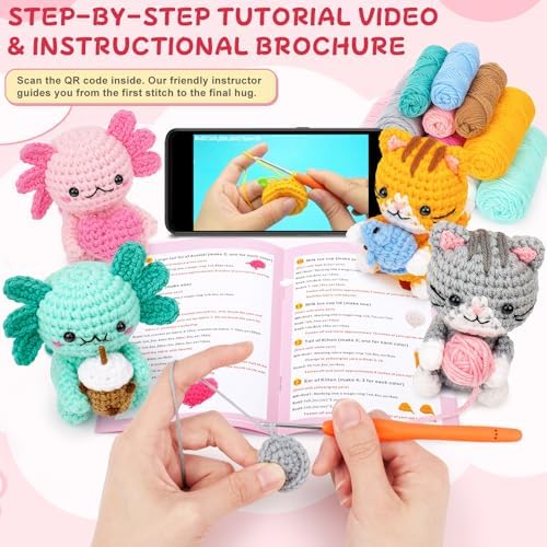 Crochet Kit for Beginners, Axolotls Cat Crochet Kit for Adults Beginner - Image 2