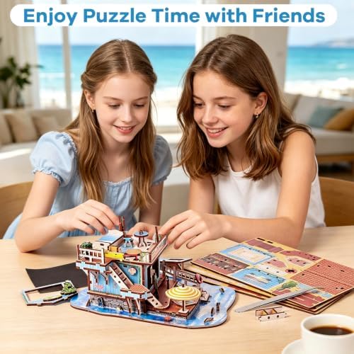 3D Wooden Puzzle Seaside Cottage DIY Miniature Building Kit with LED Lights - Wooden Beach Vacation Craft Model Rural Coastal Home Décor for Adults - Image 5