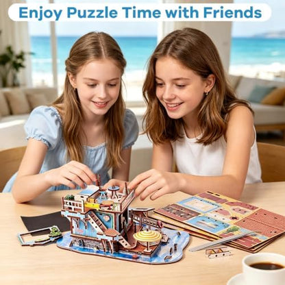 3D Wooden Puzzle Seaside Cottage DIY Miniature Building Kit with LED Lights - Wooden Beach Vacation Craft Model Rural Coastal Home Décor for Adults - Image 5