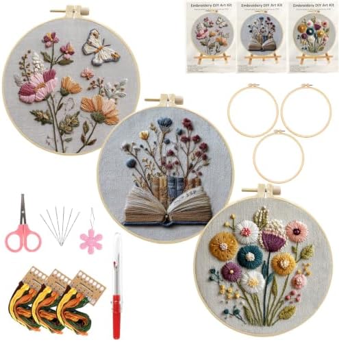 3 Packs Embroidery Kit for Adults, Embroidery for Beginners (Flower-1) by Unknown