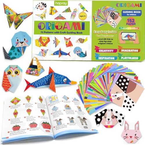 hapray Origami Kit for Kids 5-12, 152 Origami Paper Kit with Origami Book by hapray