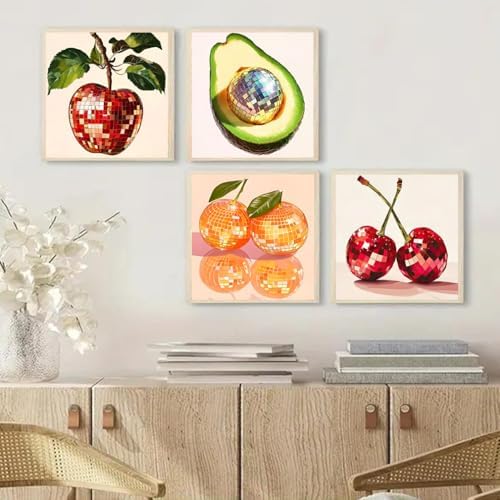 Canrichshop 4 Pack Disco Ball DIY Paint by Number Beginners,Fruit Oil Painting Adults' Paint-by-Number Kits,Acrylic Paint Kit with Frame for All Ages,Easy Paint by Numbers Kids on Canvas 8x8inch - Image 3