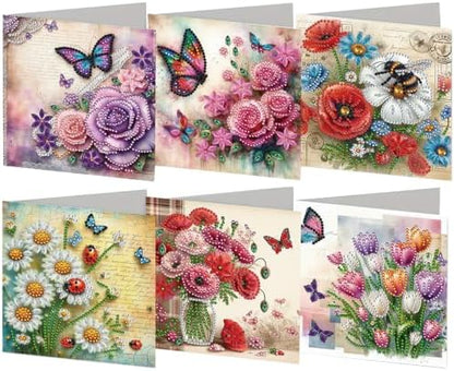 6PCS Flowers and Butterflies Diamond Art Painting Greeting Cards Kit with Envelopes - 5D DIY Diamond Art Card Kits for Adults - Handcrafted Postcards for Birthday & Holiday by Unknown