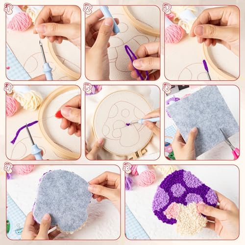 WATINC Punch Needle Coaster Kit - 22Pcs DIY Craft for Beginners, Mushroom - Image 3