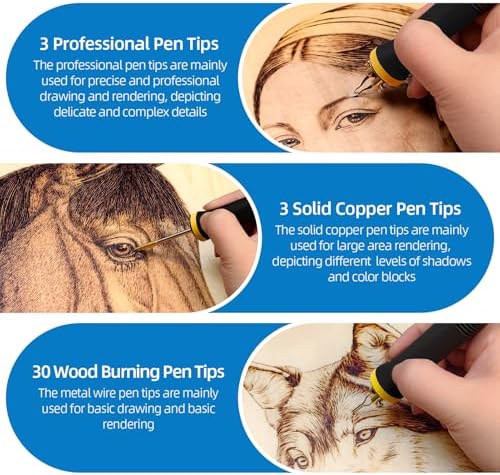 FIRElood LH55-Z2-NS3 wood burning pen Wood Burning Tool Pen 200~750℃, Wood Burning kit with Digital Thermometer,3 pyrographic Wood Burning pens, 3 solid copper pen tips, 33 Wood Burning Pen Tips - Image 4