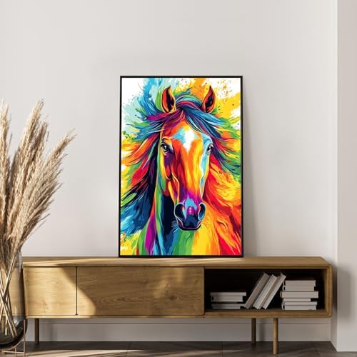 Okarina Framed Paint by Numbers Kit for Adults, Colorful Horse 8x12 Inch - Image 3