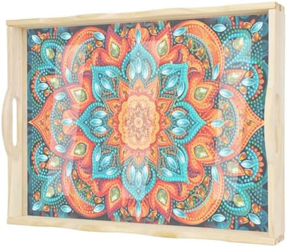 EWJRNSF Diamond Art Kits for Adults Wooden Serving Trays with Handles, 5D Diamond Painting Big Gem Arts and Craft Gifts Trays Decor Gift Home Decor 12.2x16.1 Inches Mandala E by EWJRNSFDiamondPainting