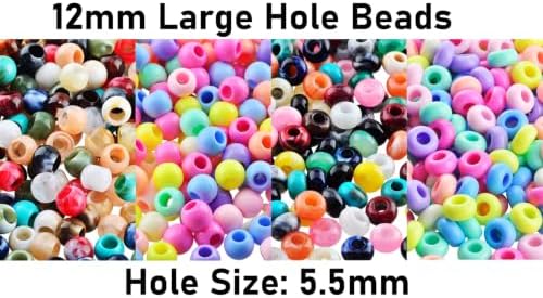 Large Hole Beads Carabiner Bag Charm Beads 240pcs 12mm Jumbo Hair Bead Acrylic Big Hole 5.5mm Macrame Chunky Bead with Large Holes for Keychain Bag Charm - Image 6